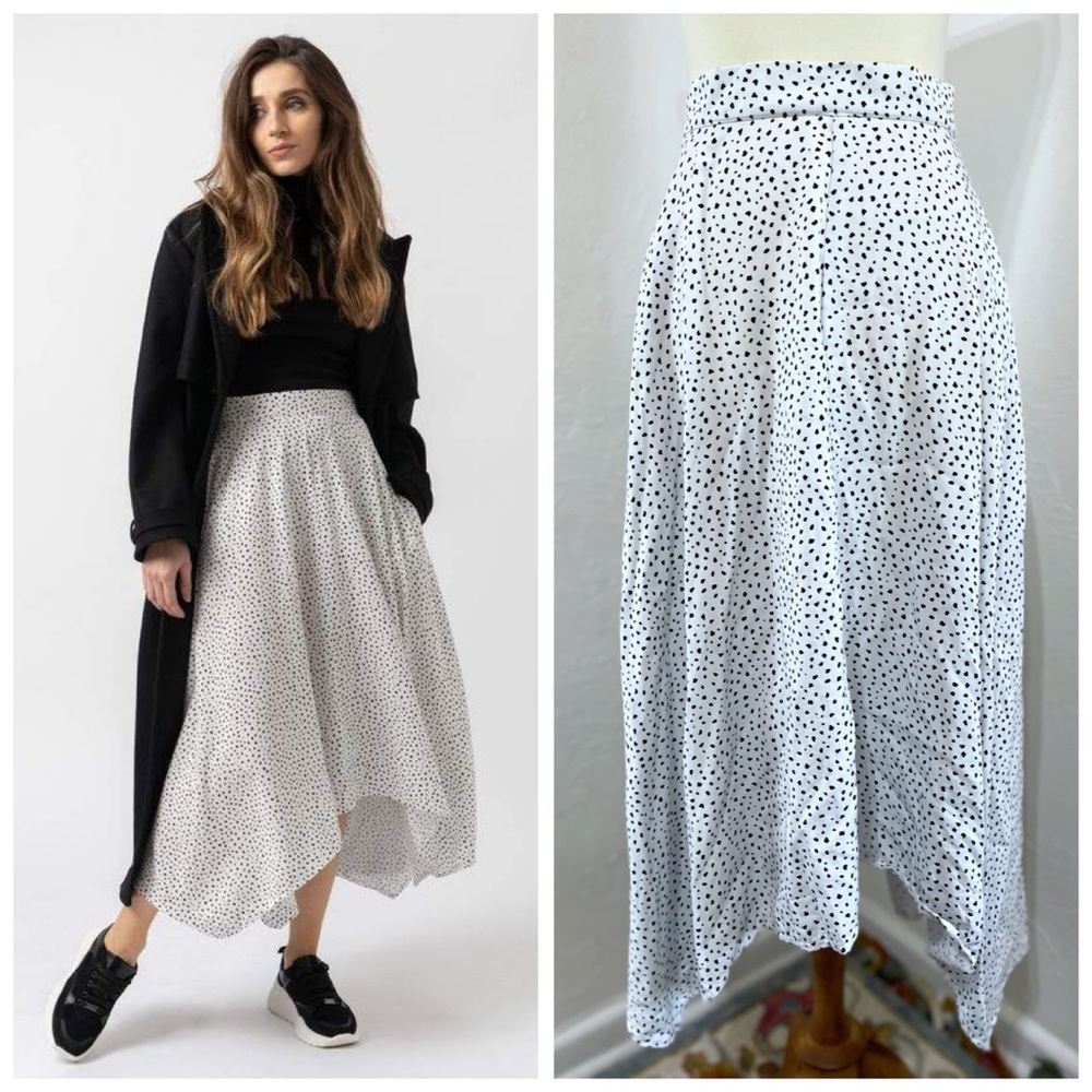 NWOT SAINT + SOFIA | Soho White Polka Dot Hankerchief Skirt Maxi Sz 10